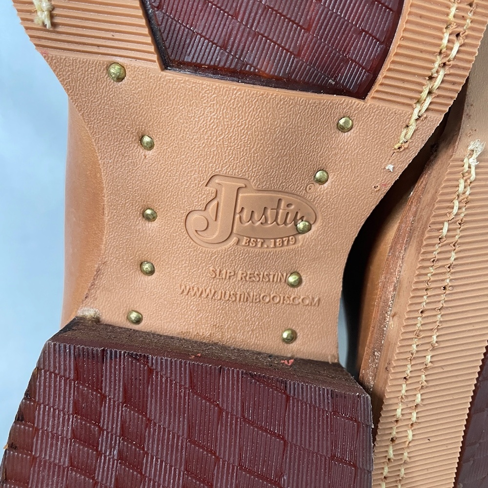 Justin Size 10 EE Caddo BENT RAIL Western SQUARE TOE Boot Copper Brown BR740 - Picture 11 of 12